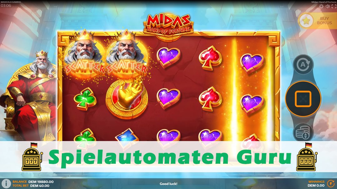 Screenshot der Demo-Version des Spiels Midas Hand of Fortune Demo des Spielautomaten Midas Hand of Fortune