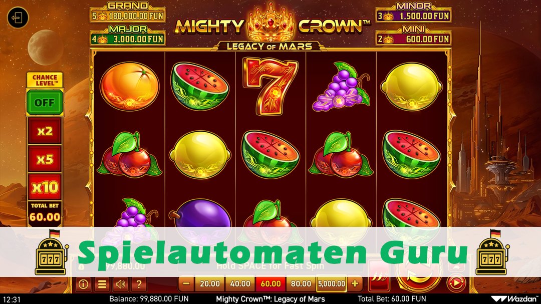 Screenshot der Demo-Version des Spiels Mighty Crown Legacy of Mars Demo des Spielautomaten Mighty Crown Legacy of Mars
