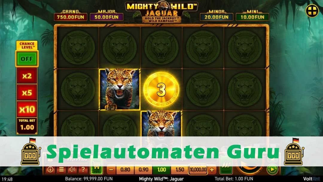 Screenshot der Demo-Version des Spiels Mighty Wild Jaguar Demo des Spielautomaten Mighty Wild Jaguar