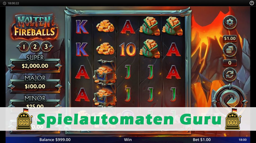 Screenshot der Demo-Version des Spiels Molten Fireballs Demo des Spielautomaten Molten Fireballs