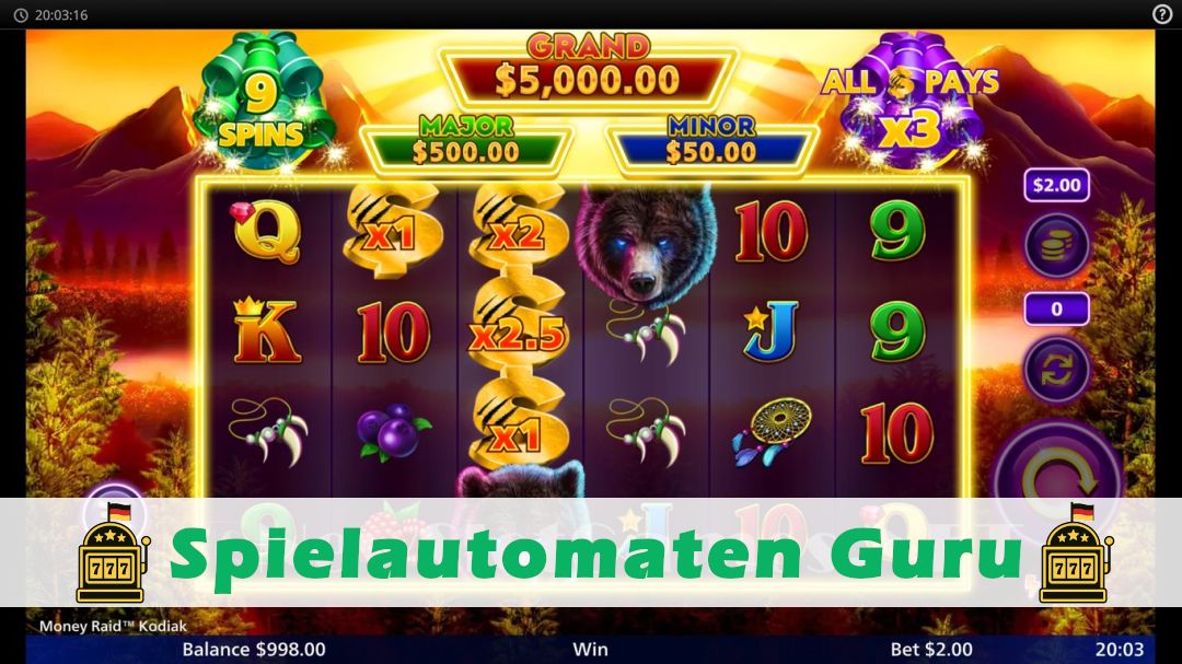 Screenshot der Demo-Version des Spiels Money Raid Kodiak Demo des Spielautomaten Money Raid Kodiak