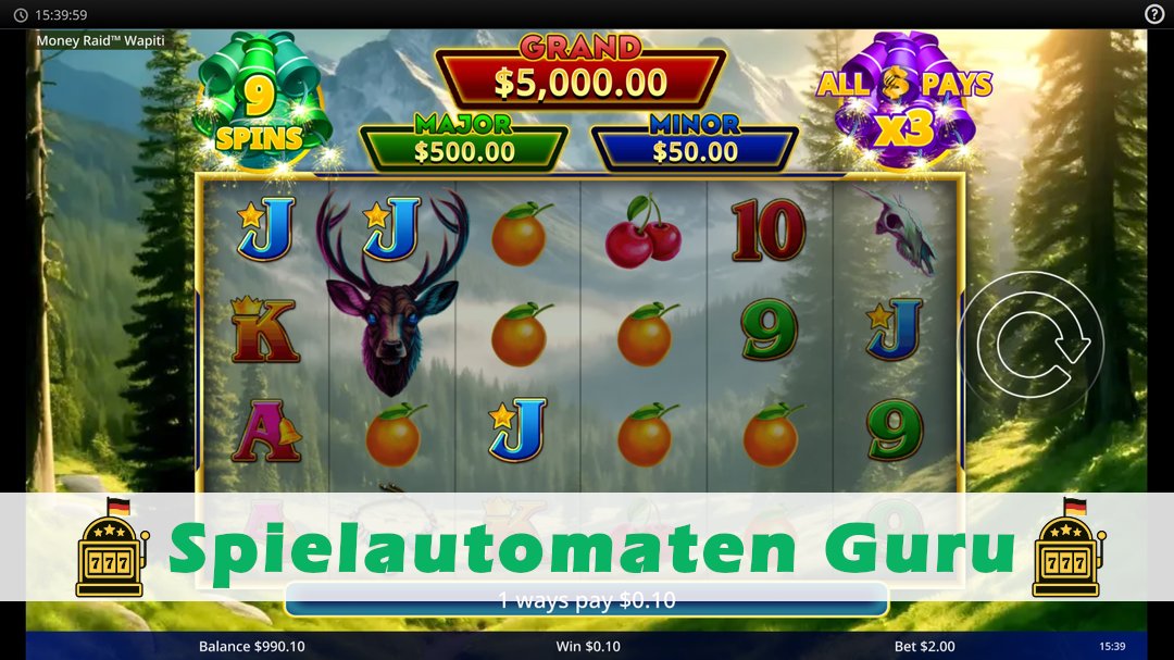 Screenshot der Demo-Version des Spiels Money Raid Wapiti Demo des Spielautomaten Money Raid Wapiti
