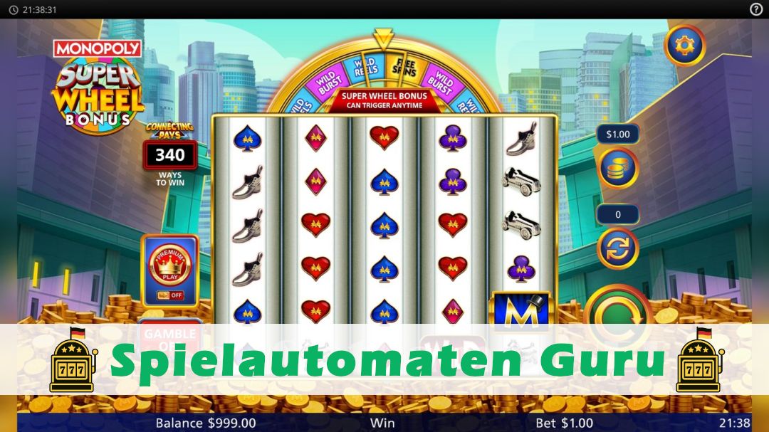 Screenshot der Demo-Version des Spiels Monopoly Super Wheel Bonus Demo des Spielautomaten Monopoly Super Wheel Bonus