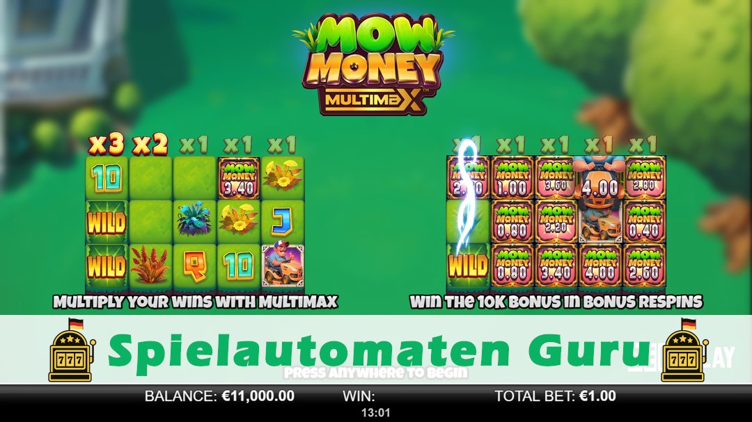 Screenshot der Demo-Version des Spiels Mow Money MultiMax Demo des Spielautomaten Mow Money MultiMax