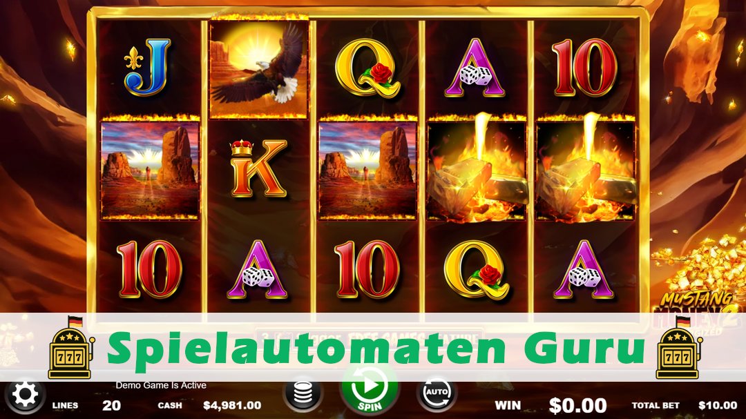 Screenshot der Demo-Version des Spiels Mustang Money 2 Energized Demo des Spielautomaten Mustang Money 2 Energized