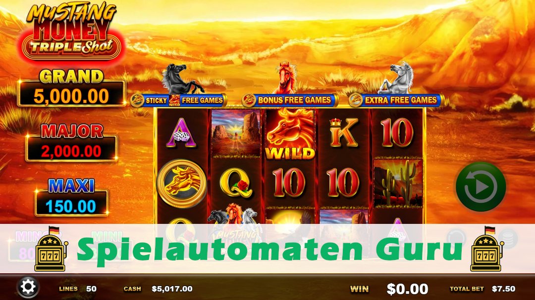 Screenshot der Demo-Version des Spiels Mustang Money Triple Shot Demo des Spielautomaten Mustang Money Triple Shot
