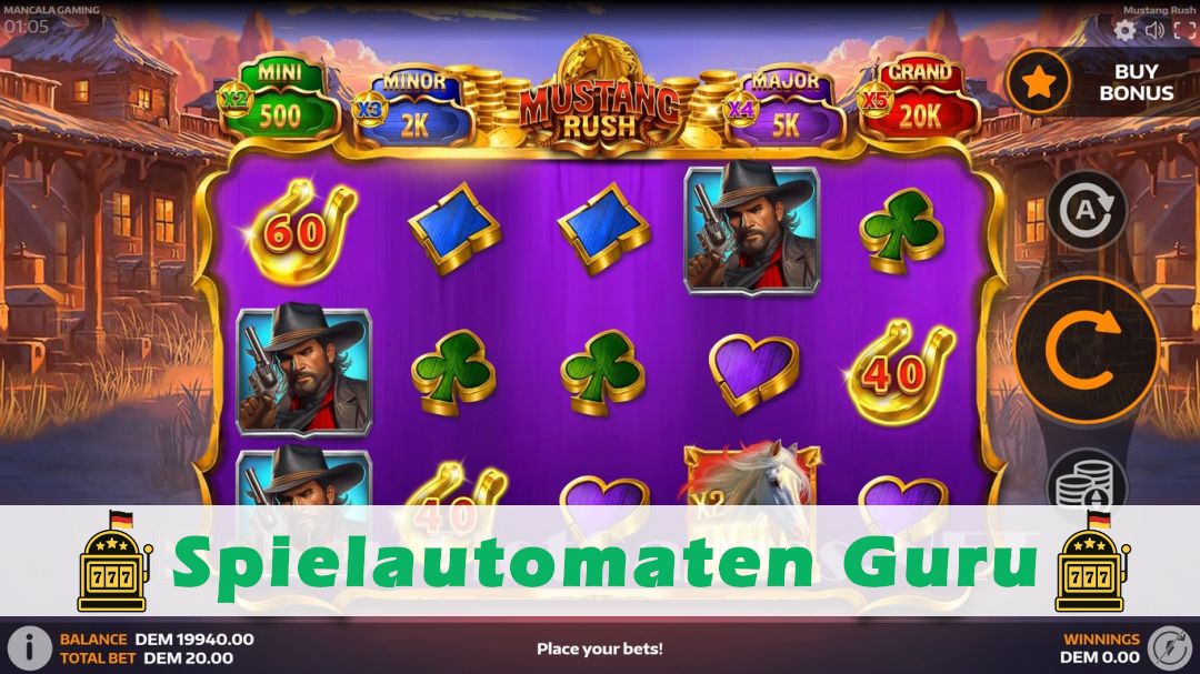 Screenshot der Demo-Version des Spiels Mustang Rush Demo des Spielautomaten Mustang Rush