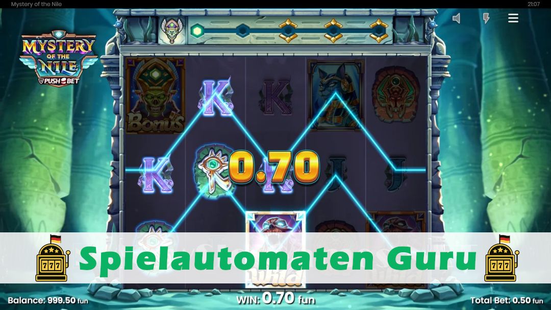 Screenshot der Demo-Version des Spiels Mystery of the Nile Demo des Spielautomaten Mystery of the Nile
