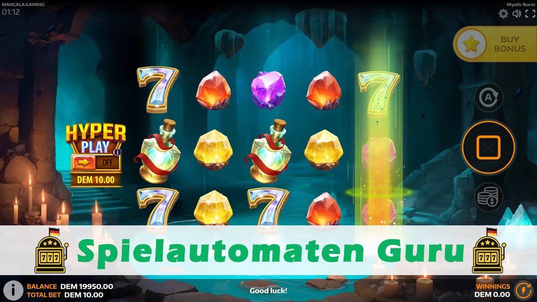 Screenshot der Demo-Version des Spiels Mystic Burst Demo des Spielautomaten Mystic Burst