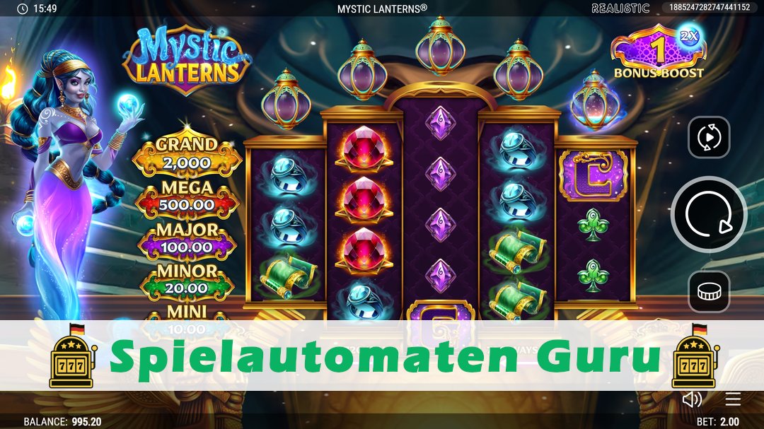 Screenshot der Demo-Version des Spiels Mystic Lanterns Demo des Spielautomaten Mystic Lanterns