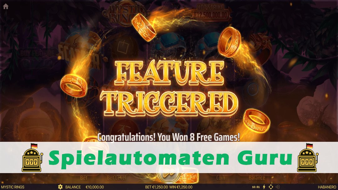 Screenshot der Demo-Version des Spiels Mystic Rings Demo des Spielautomaten Mystic Rings