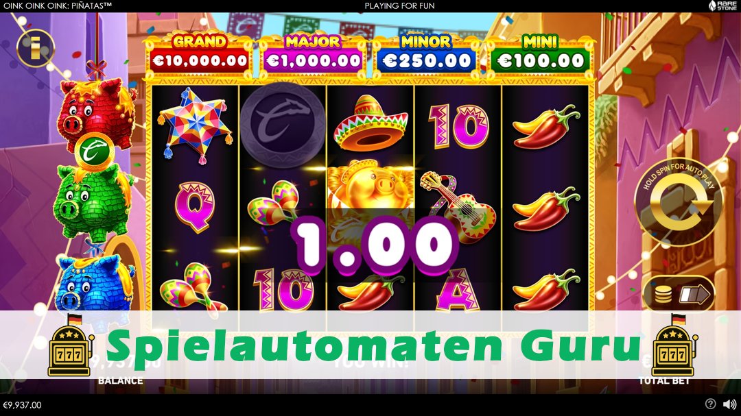 Screenshot der Demo-Version des Spiels Oink Oink Oink Piñatas Demo des Spielautomaten Oink Oink Oink Piñatas