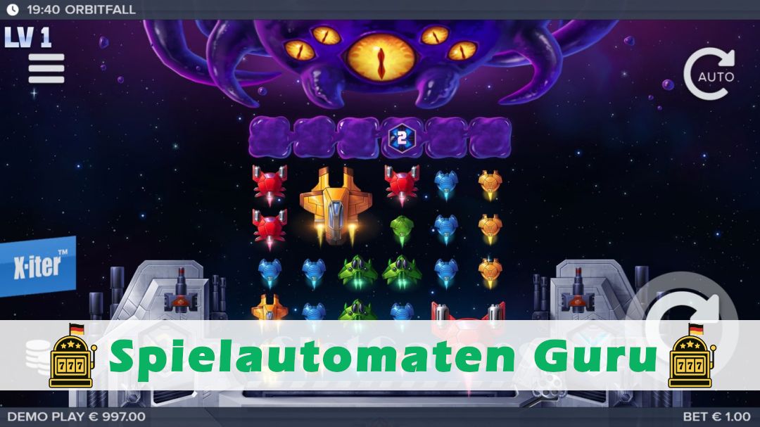 Screenshot der Demo-Version des Spiels Orbitfall Demo des Spielautomaten Orbitfall
