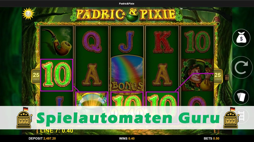 Screenshot der Demo-Version des Spiels Padric & Pixie Demo des Spielautomaten Padric & Pixie