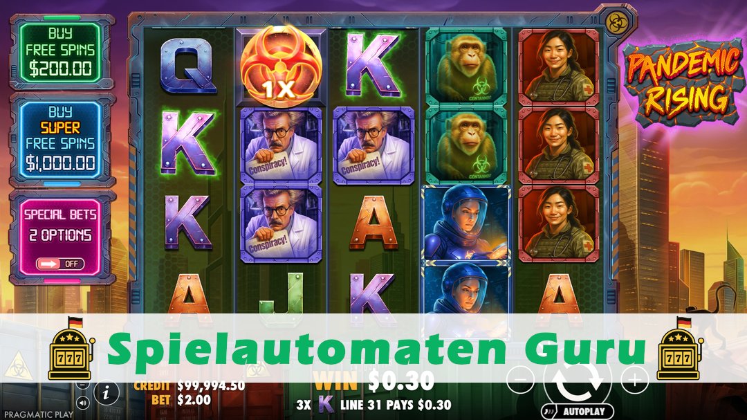 Screenshot der Demo-Version des Spiels Pandemic Rising Demo des Spielautomaten Pandemic Rising