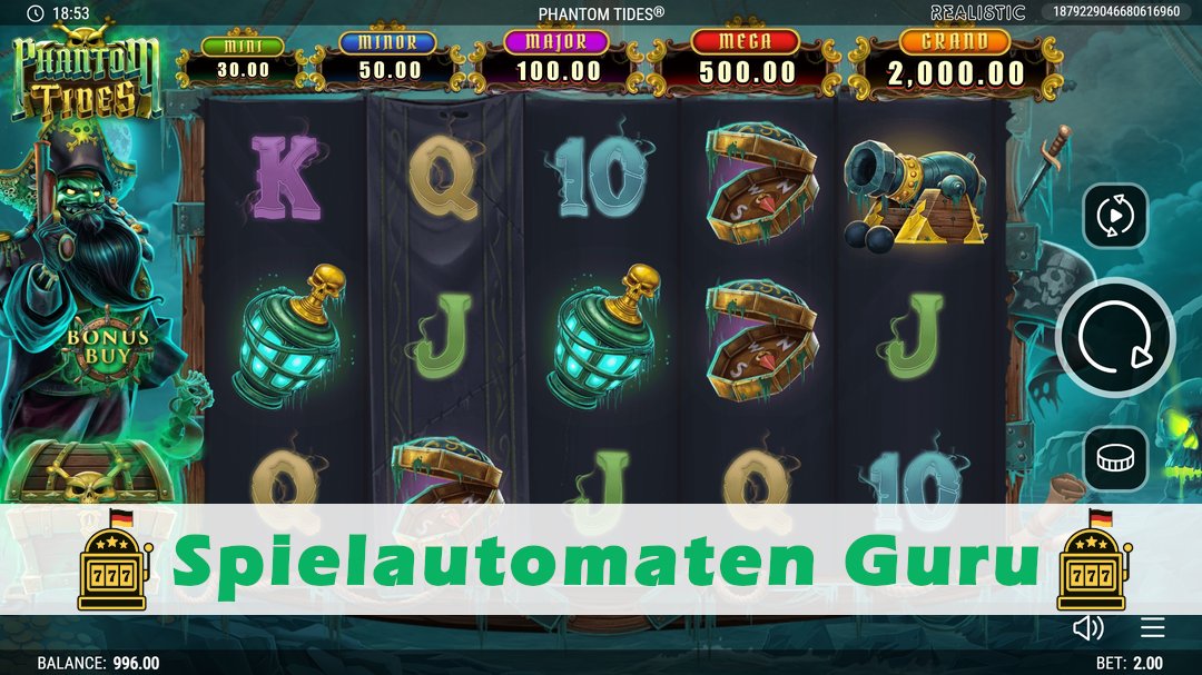 Screenshot der Demo-Version des Spiels Phantom Tides Demo des Spielautomaten Phantom Tides