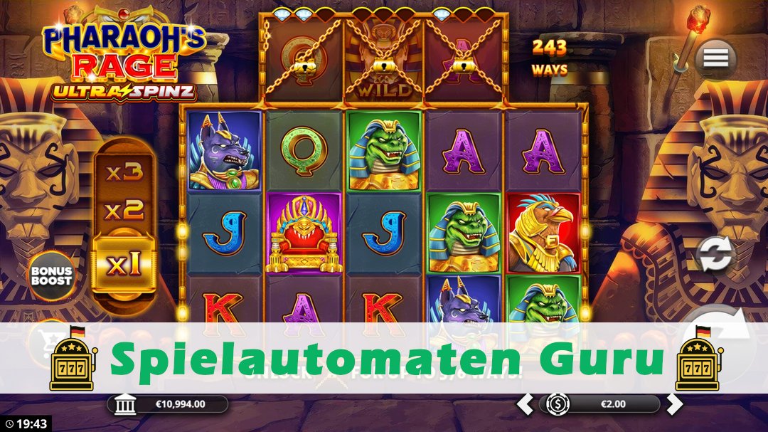 Screenshot der Demo-Version des Spiels Pharaohs Rage UltraSpinz Demo des Spielautomaten Pharaohs Rage UltraSpinz