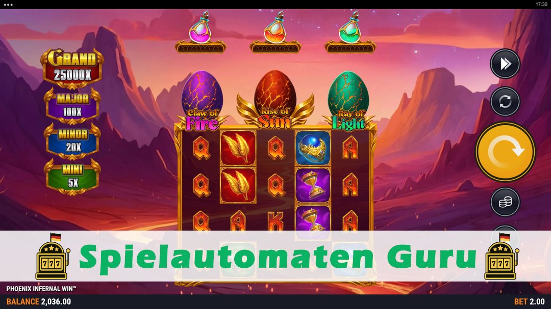 Screenshot der Demo-Version des Spiels Phoenix Infernal Win Demo des Spielautomaten Phoenix Infernal Win
