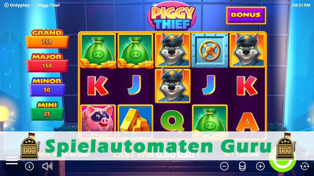 Screenshot der Demo-Version des Spiels Piggy Thief Demo des Spielautomaten Piggy Thief