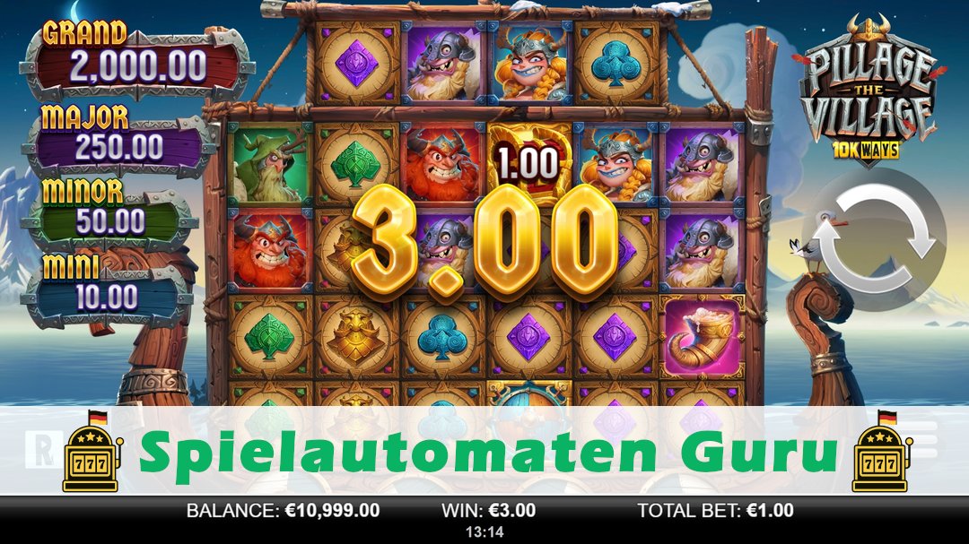 Screenshot der Demo-Version des Spiels Pillage The Village 10K Ways Demo des Spielautomaten Pillage The Village 10K Ways