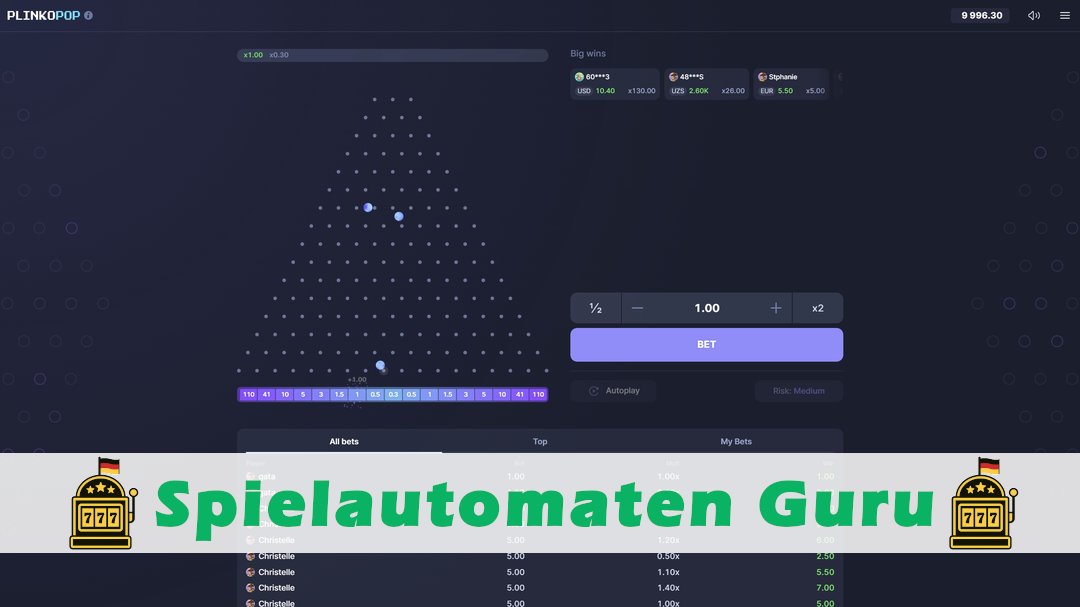 Screenshot der Demo-Version des Spiels Plinko Pop Demo des Spielautomaten Plinko Pop