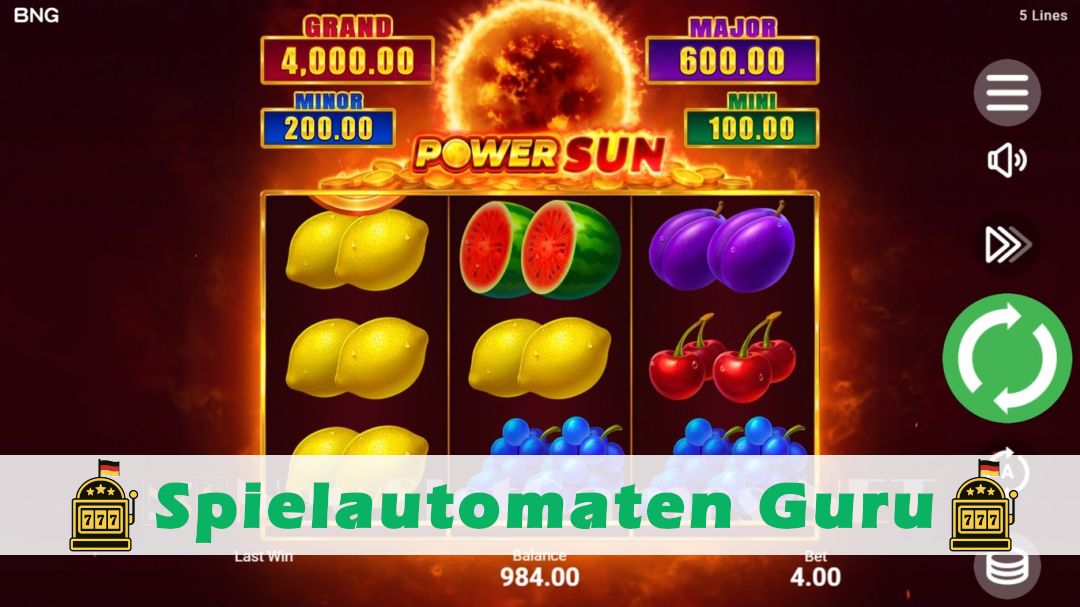 Screenshot der Demo-Version des Spiels Power Sun Demo des Spielautomaten Power Sun