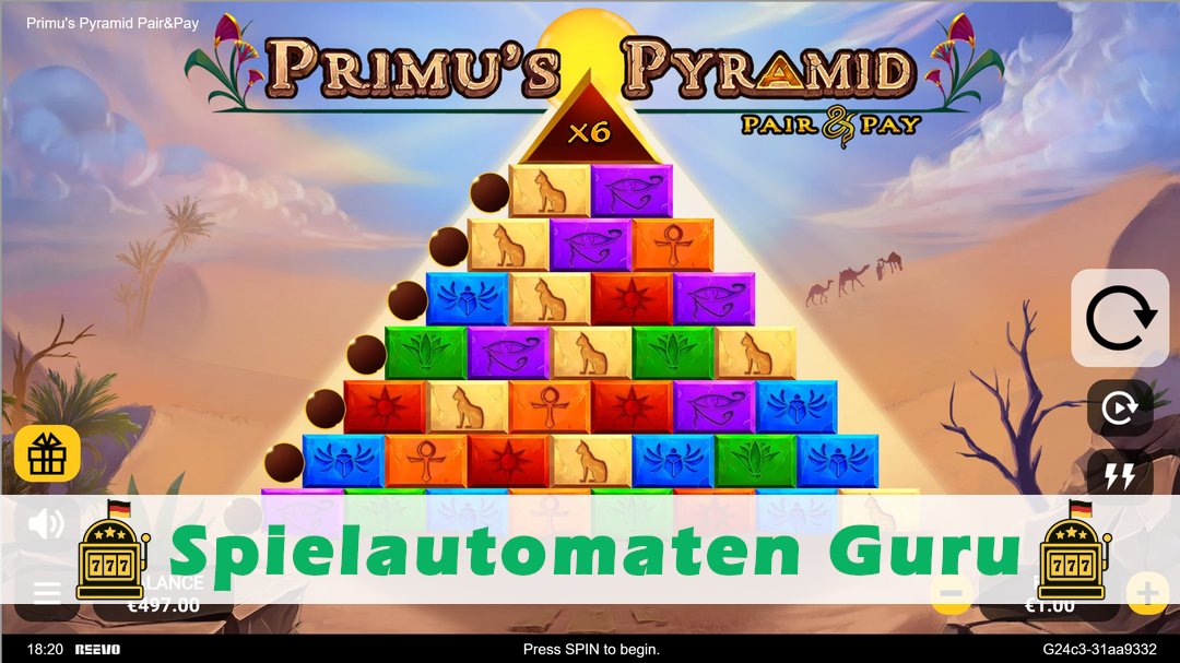 Screenshot der Demo-Version des Spiels Primus Pyramid Pair & Pay Demo des Spielautomaten Primus Pyramid Pair & Pay