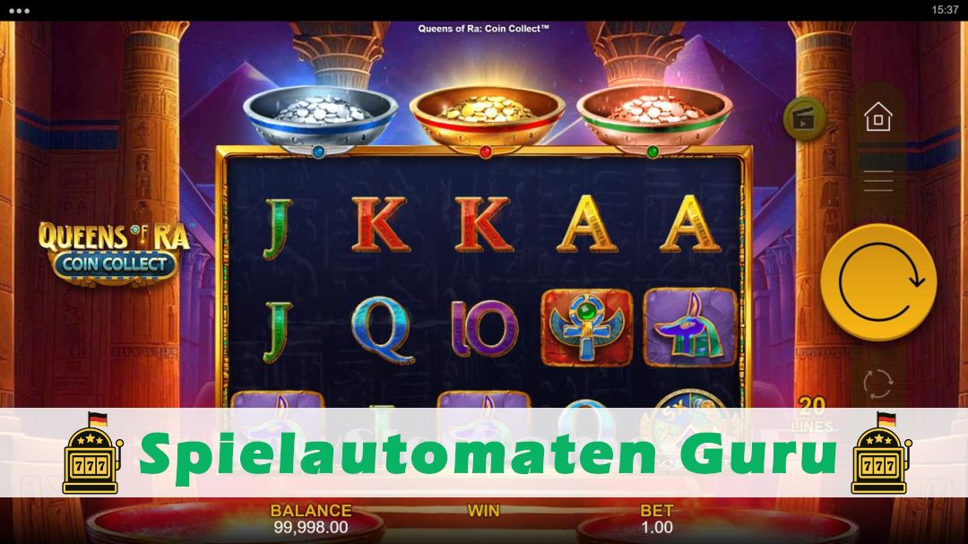 Screenshot der Demo-Version des Spiels Queens of Ra Coin Collect Demo des Spielautomaten Queens of Ra Coin Collect