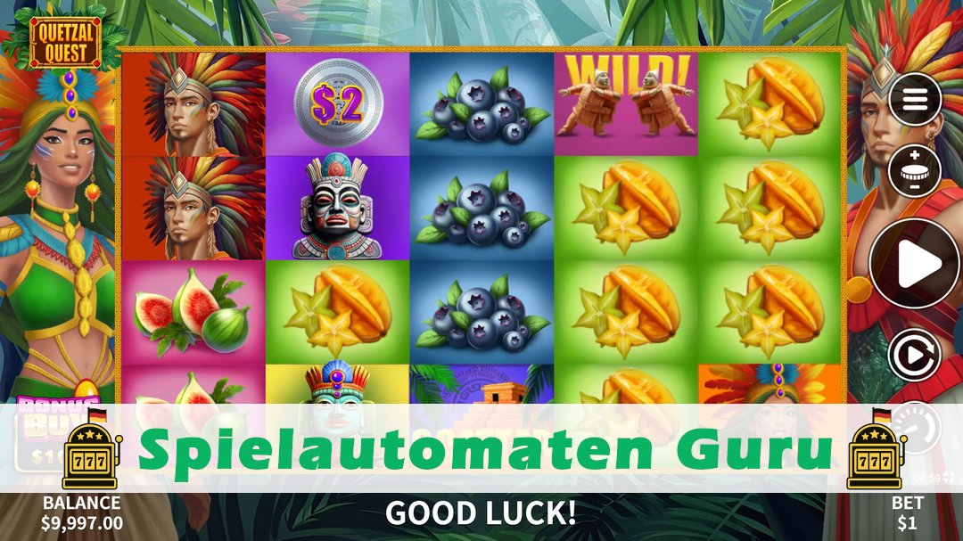 Screenshot der Demo-Version des Spiels Quetzal Quest Demo des Spielautomaten Quetzal Quest