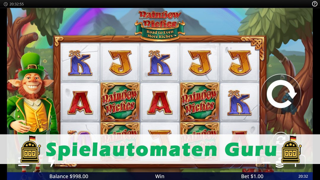 Screenshot der Demo-Version des Spiels Rainbow Riches Road To Even More Riches Demo des Spielautomaten Rainbow Riches Road To Even More Riches
