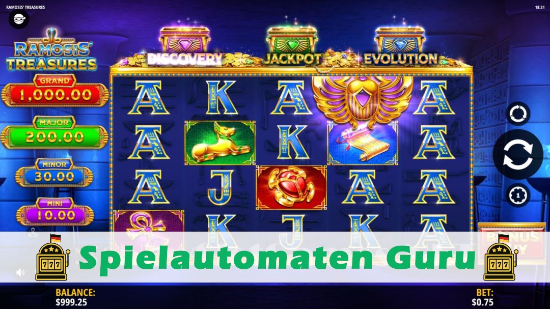 Screenshot der Demo-Version des Spiels Ramosis Treasures Demo des Spielautomaten Ramosis Treasures
