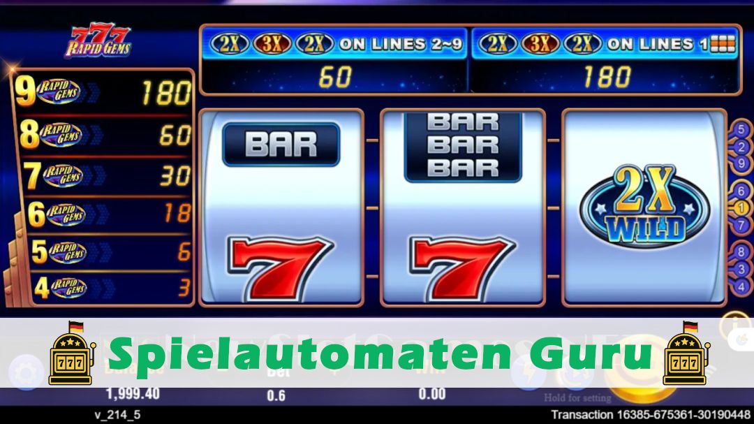 Screenshot der Demo-Version des Spiels Rapid Gems 777 Demo des Spielautomaten Rapid Gems 777