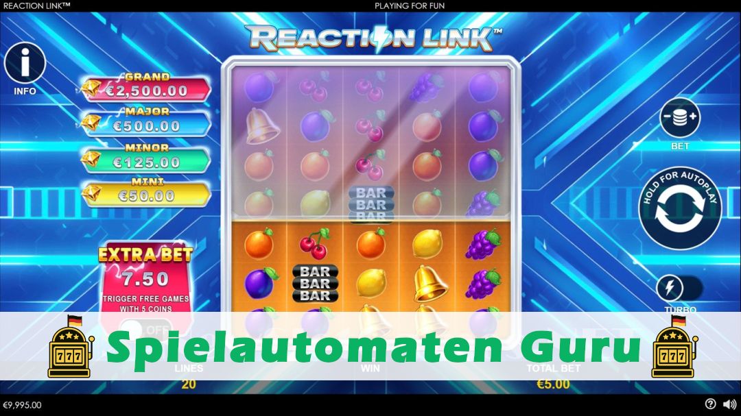 Screenshot der Demo-Version des Spiels Reaction Link Demo des Spielautomaten Reaction Link