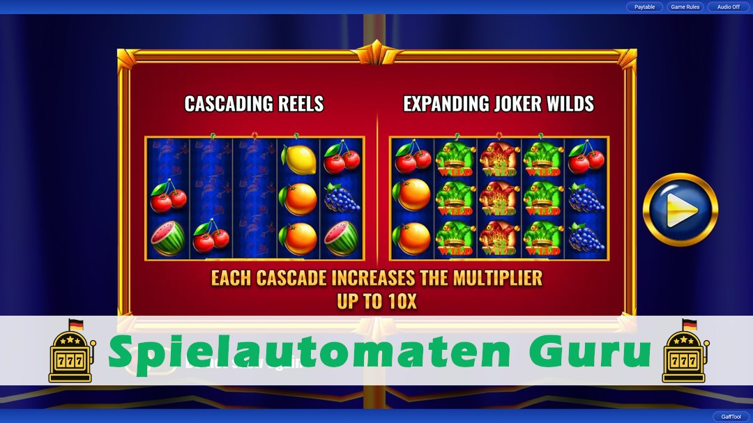 Screenshot der Demo-Version des Spiels Red Hot Joker Cascade High Stakes Demo des Spielautomaten Red Hot Joker Cascade High Stakes
