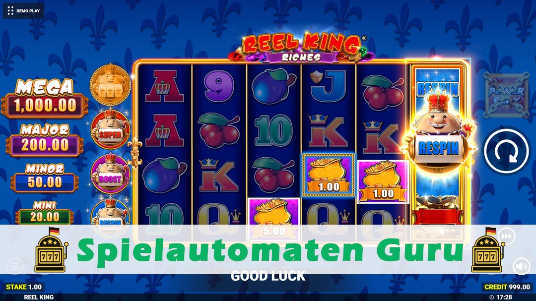 Screenshot der Demo-Version des Spiels Reel King Riches Demo des Spielautomaten Reel King Riches