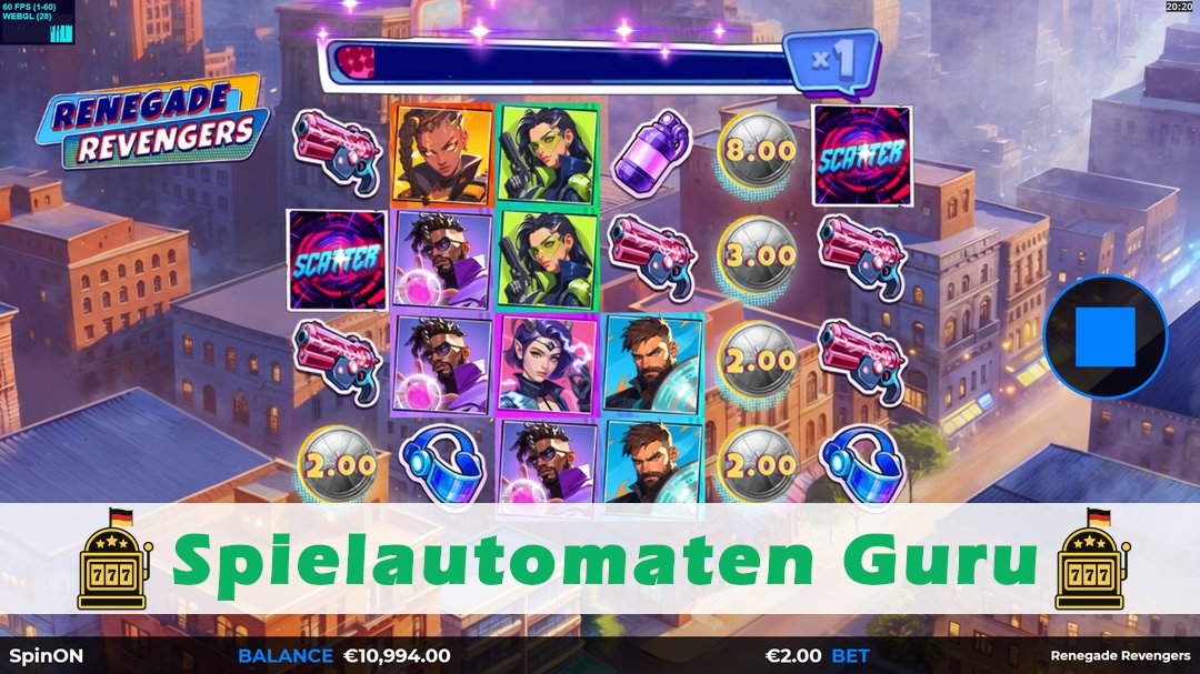 Screenshot der Demo-Version des Spiels Renegade Revengers Demo des Spielautomaten Renegade Revengers
