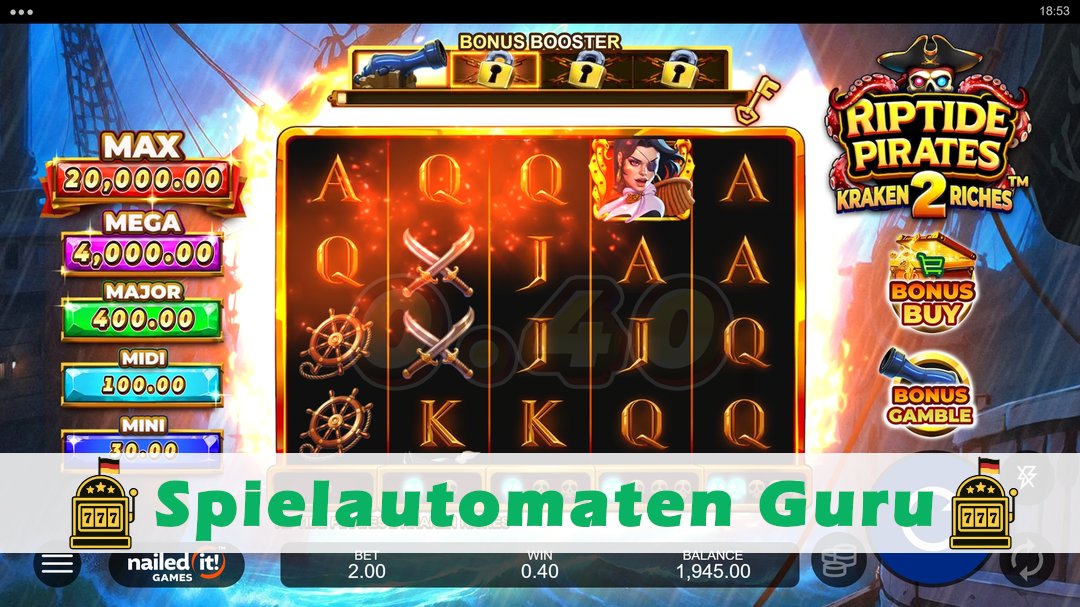 Screenshot der Demo-Version des Spiels Riptide Pirates 2 Kraken Riches Demo des Spielautomaten Riptide Pirates 2 Kraken Riches
