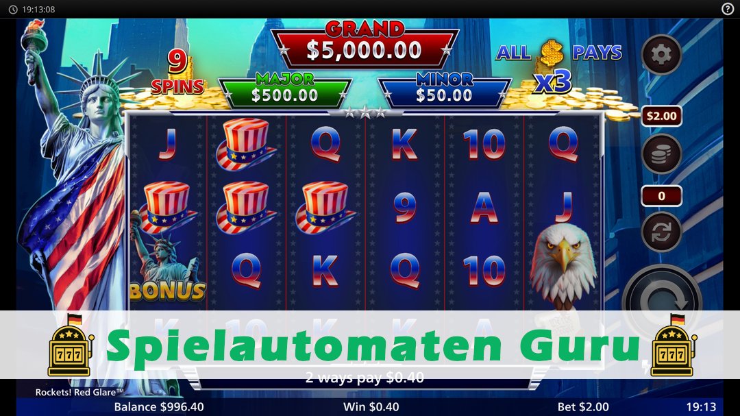 Screenshot der Demo-Version des Spiels Rockets Red Glare Demo des Spielautomaten Rockets Red Glare