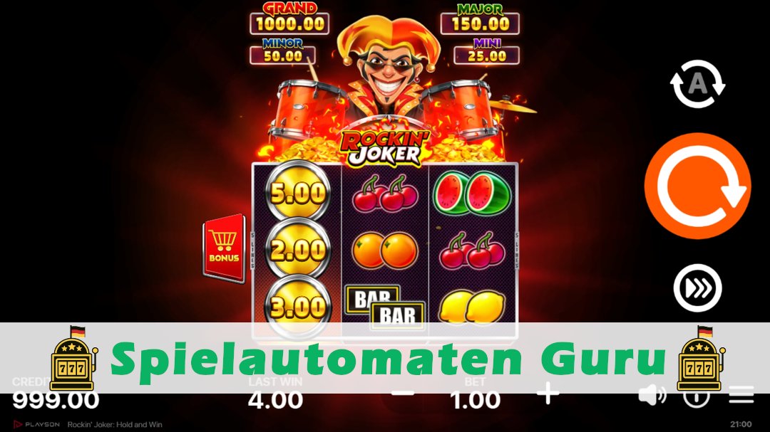 Screenshot der Demo-Version des Spiels Rockin Joker Hold and Win Demo des Spielautomaten Rockin Joker Hold and Win