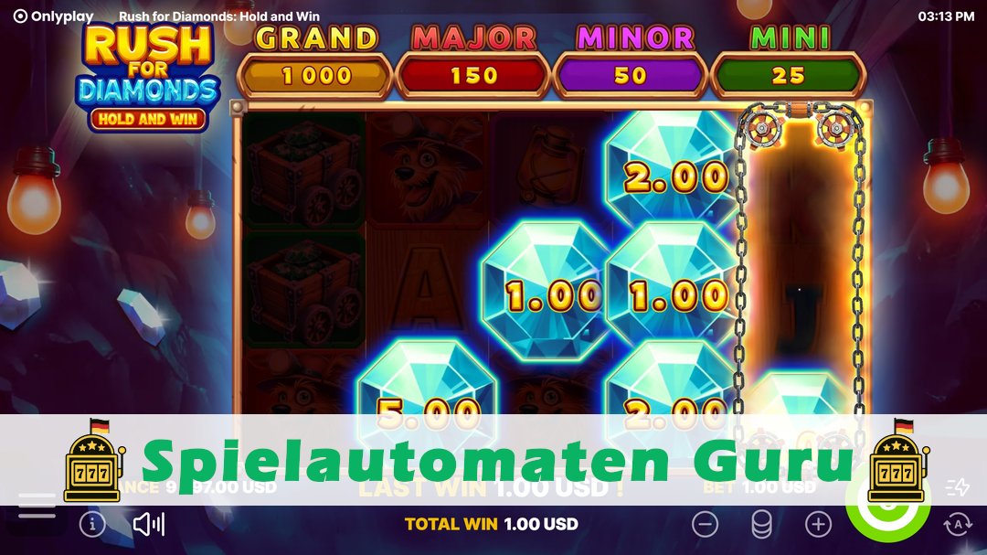 Screenshot der Demo-Version des Spiels Rush for Diamonds Demo des Spielautomaten Rush for Diamonds
