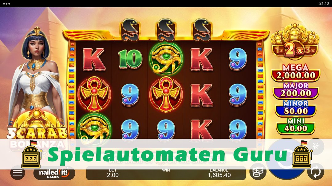 Screenshot der Demo-Version des Spiels Scarab Bonanza Demo des Spielautomaten Scarab Bonanza