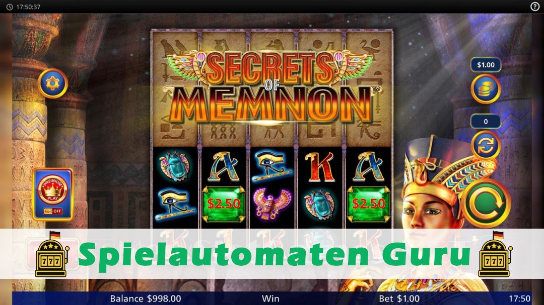 Screenshot der Demo-Version des Spiels Secrets of Memnon Demo des Spielautomaten Secrets of Memnon