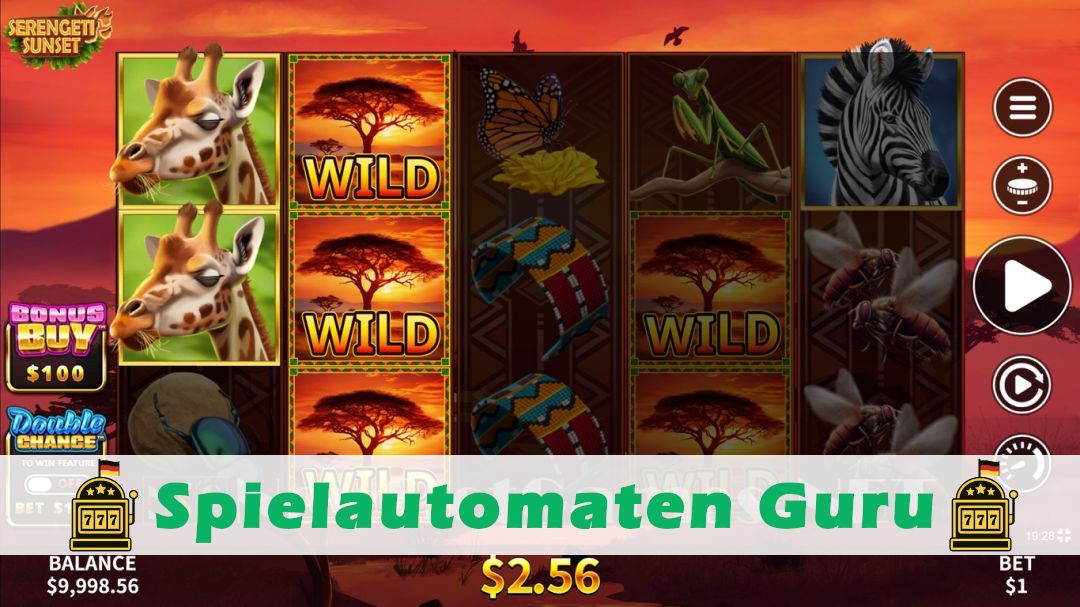 Screenshot der Demo-Version des Spiels Serengeti Sunset Demo des Spielautomaten Serengeti Sunset