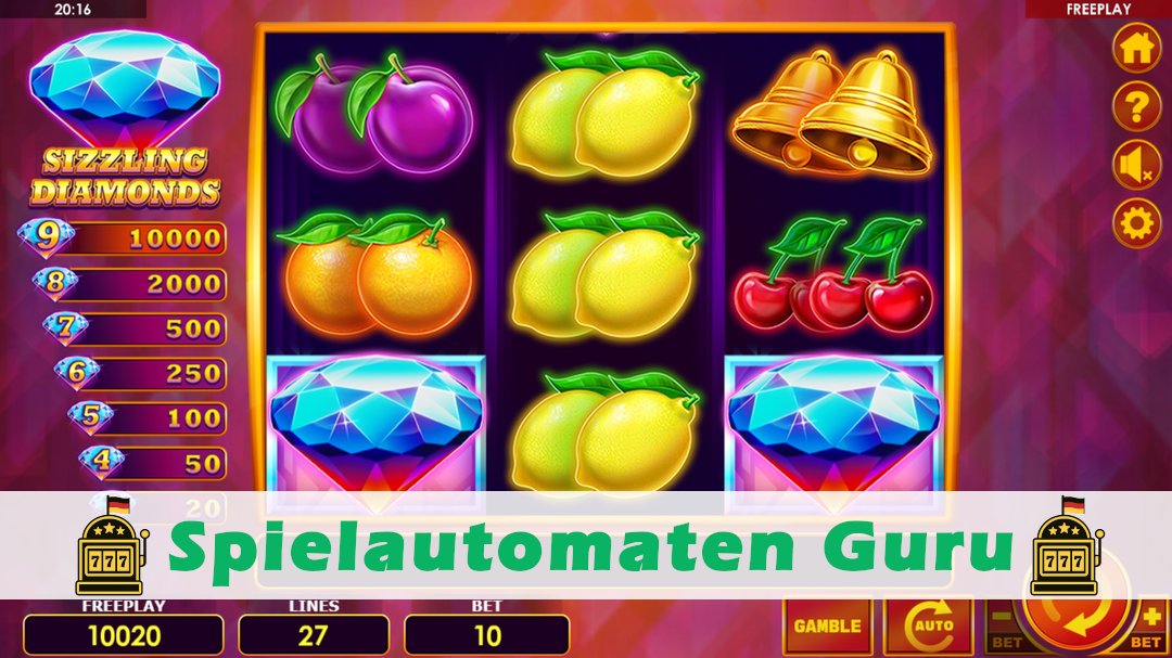 Screenshot der Demo-Version des Spiels Sizzling Diamonds Demo des Spielautomaten Sizzling Diamonds