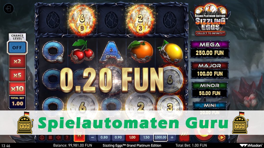 Screenshot der Demo-Version des Spiels Sizzling Eggs Grand Platinum Edition Demo des Spielautomaten Sizzling Eggs Grand Platinum Edition