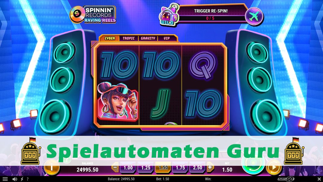 Screenshot der Demo-Version des Spiels Spinnin Records Raving Reels Demo des Spielautomaten Spinnin Records Raving Reels