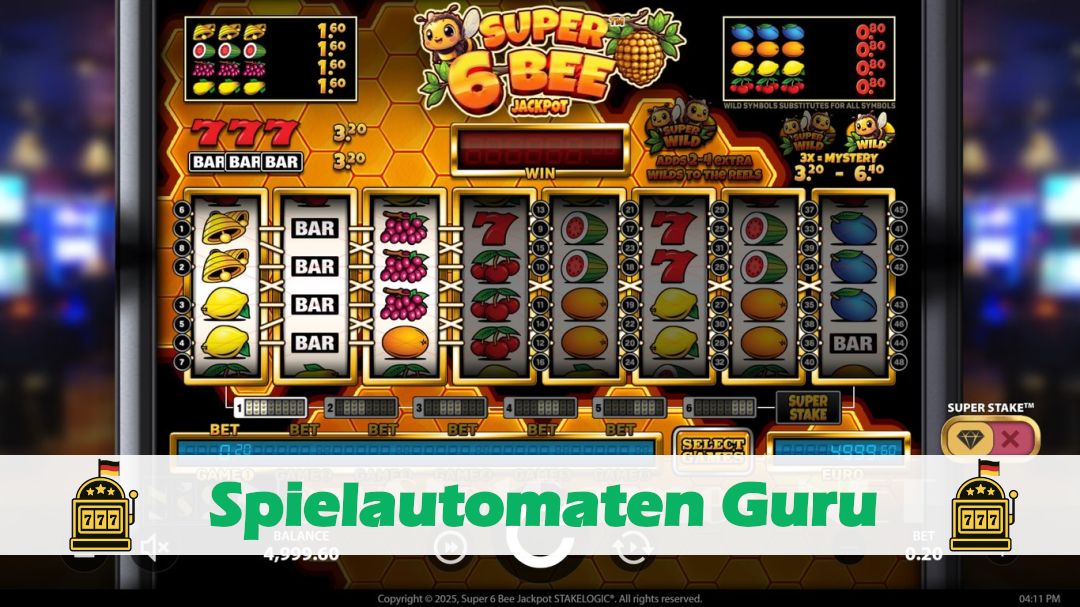 Screenshot der Demo-Version des Spiels Super 6 Bee Jackpot Demo des Spielautomaten Super 6 Bee Jackpot