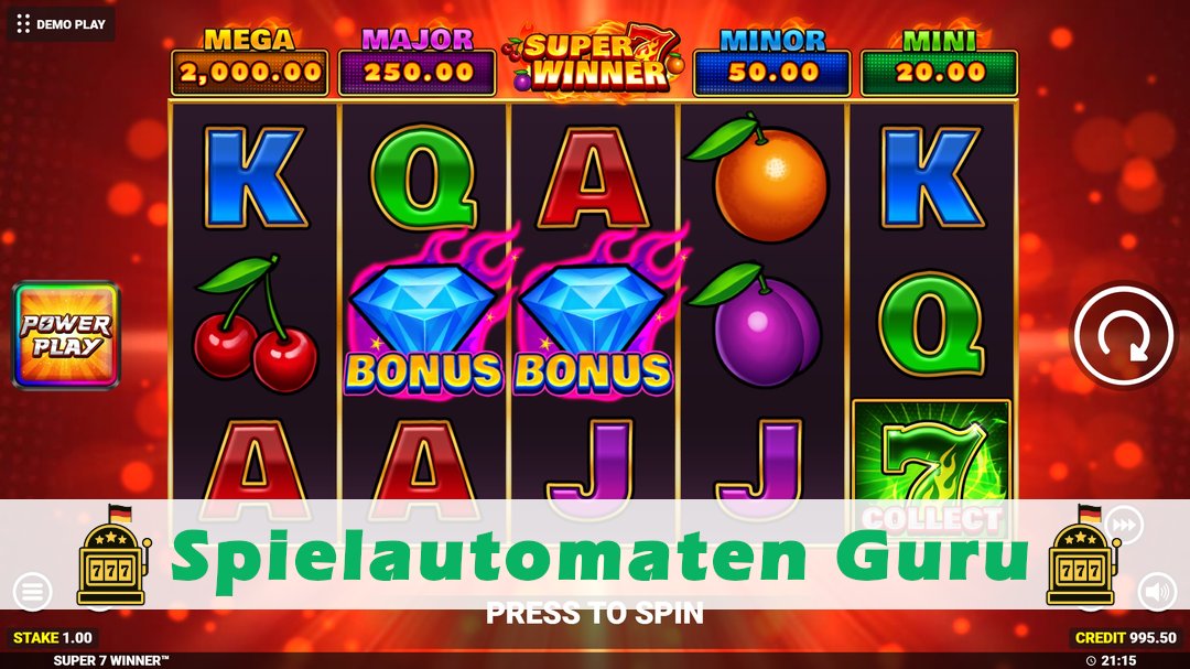 Screenshot der Demo-Version des Spiels Super 7 Winner Demo des Spielautomaten Super 7 Winner