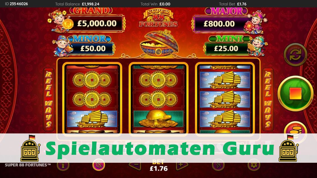Screenshot der Demo-Version des Spiels Super 88 Fortunes Demo des Spielautomaten Super 88 Fortunes