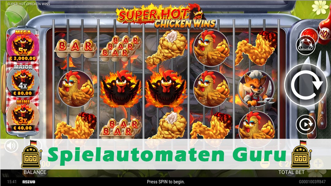 Screenshot der Demo-Version des Spiels Super Hot Chicken Wins Demo des Spielautomaten Super Hot Chicken Wins